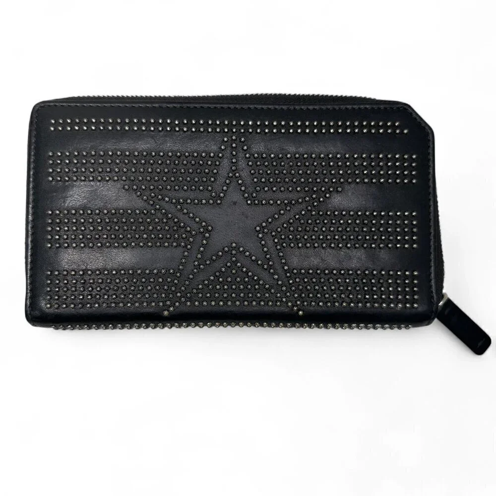 Women's Jimmy Choo Black Leather Wallet - Star Patterned Mini Studs